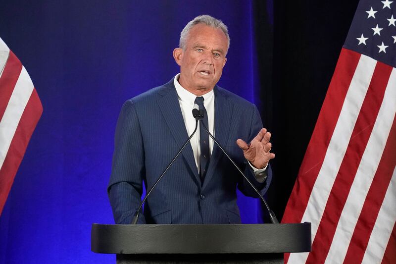 Independent presidential candidate Robert F Kennedy Jr announces he is suspending his presidential campaign at a news conference in Phoenix, Arizona (Darryl Webb/AP)