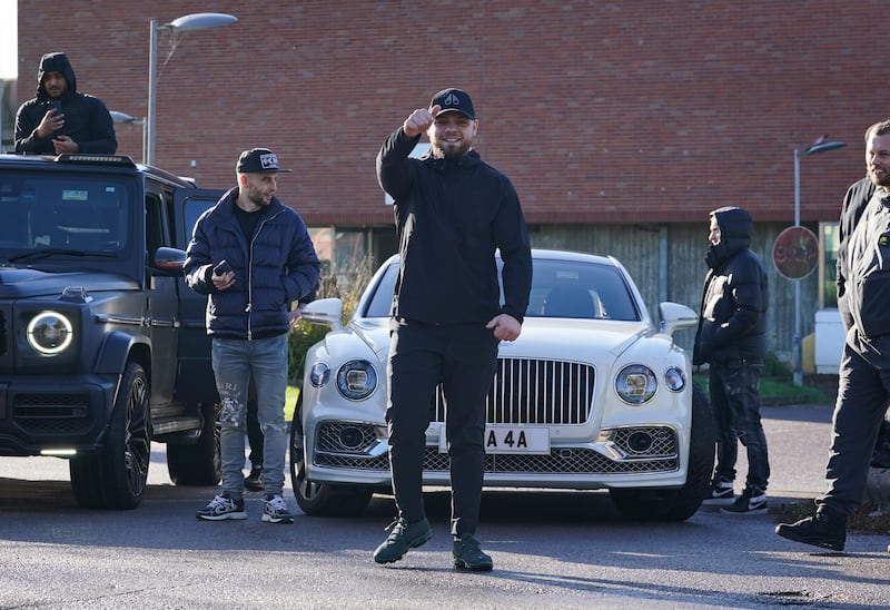 Daniel Dowling-Brooks celebrates after being released from HMP Swaleside on the Isle of Sheppey, Kent