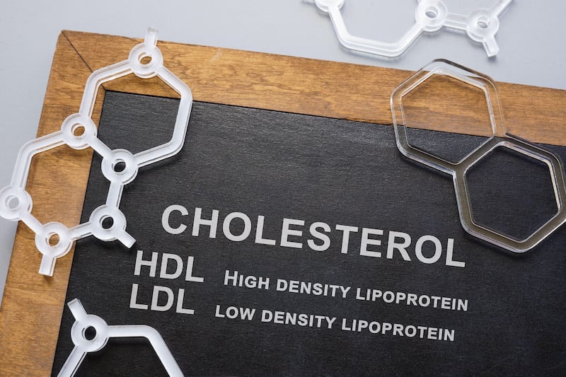 A blackboard with the words cholesterol HDL and LDL written on it