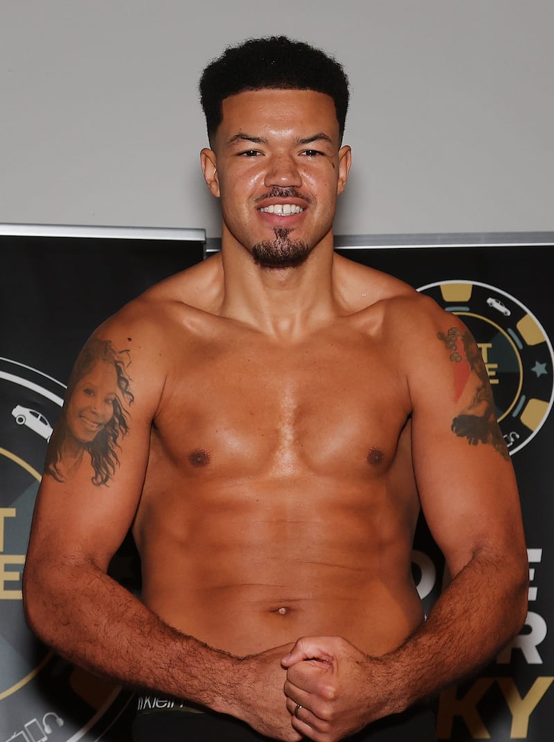 Tommy McCarthy weighs in for the undercard of  Padraig McCrory’s fight against  Leonard Carrillo on Friday in Belfast.
PICTURE COLM LENAGHAN