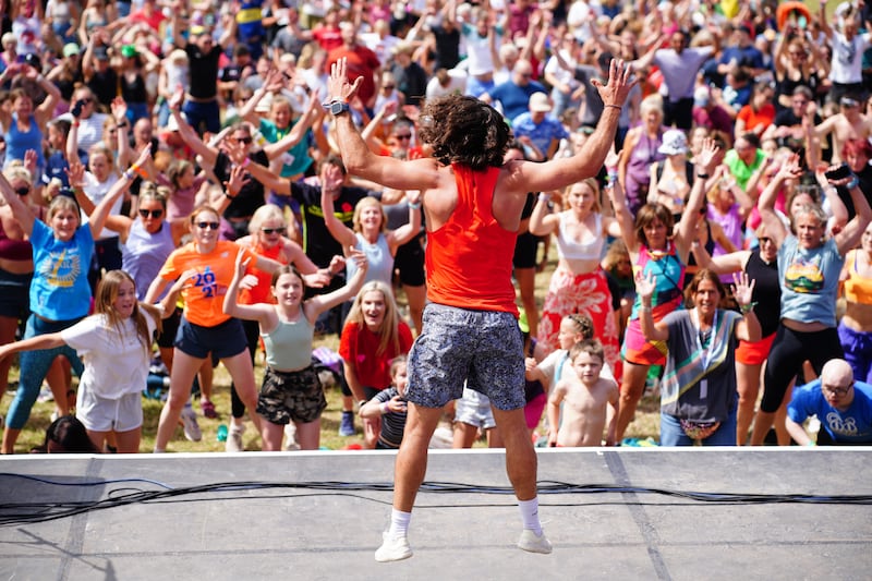 Joe Wicks on the Gateway stage at the Glastonbury Festival at Worthy Farm in Somerset