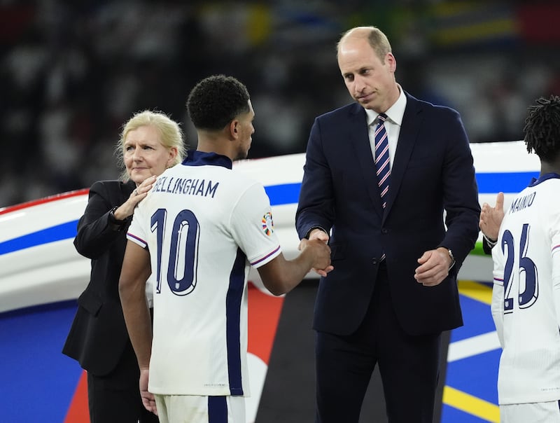 England’s Jude Bellingham shakes hands with the Prince of Wales after defeat against Spain following the UEFA Euro 2024 final match