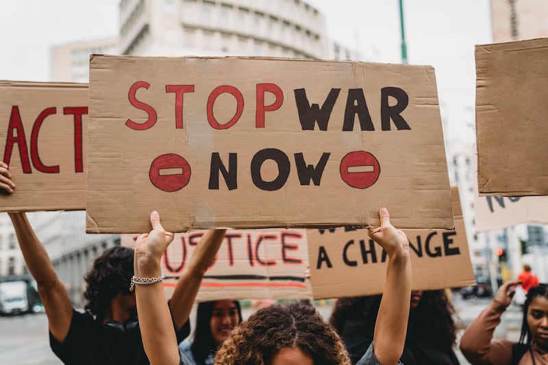 People marching against war