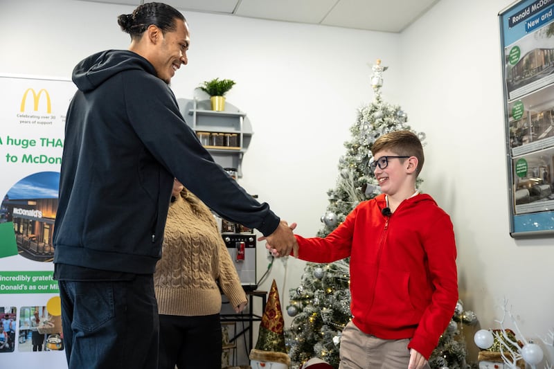 Virgil van Dijk, an ambassador for Ronald McDonald House Alder Hey, met 10-year-old Oliver Johnson as part of a visit to promote their fundraising for refurbishment (James Speakman/Media Assignments)