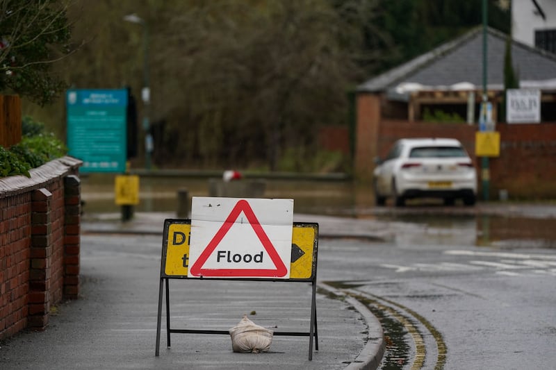 Flood signage in place at Shipston-on-Stour, Warwickshire