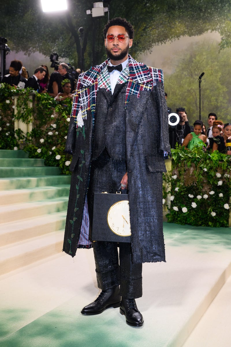 Basketball player, Ben Simmons, sported a large Thom Browne tote at the evening Met Gala this year