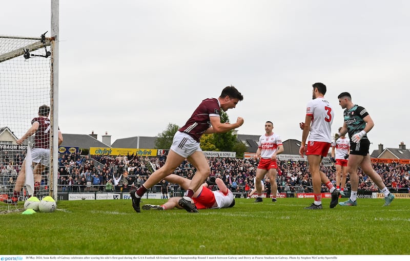 Seán Kelly of Galway celebrates after scoring his side's first goal on Saturday. Photo by Stephen McCarthy/Sportsfile