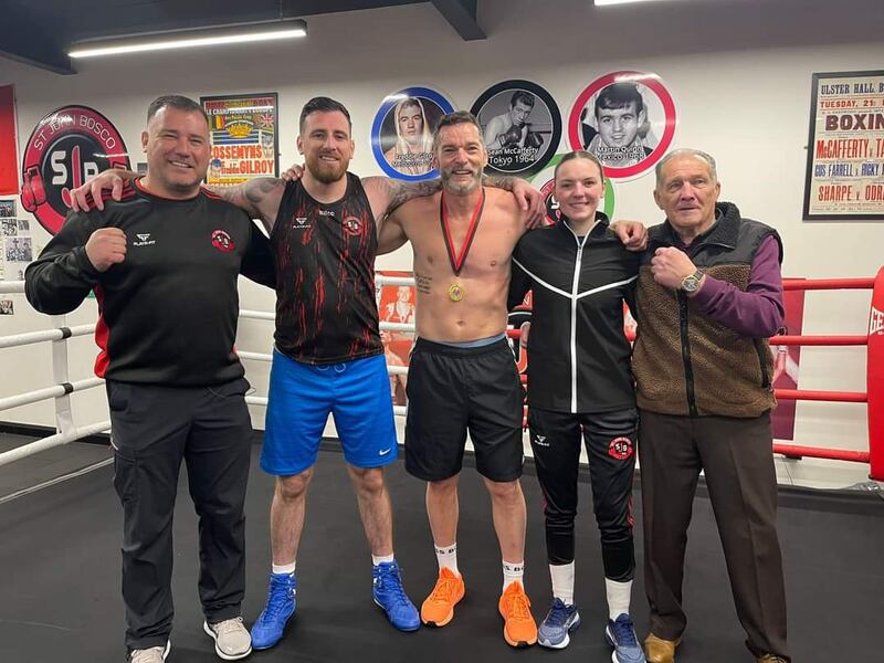 Bosco gym head coach Gerard McCafferty, Barry McCafferty, Fred Sirieix, Kristina O'Hara-McCafferty and Sean McCafferty