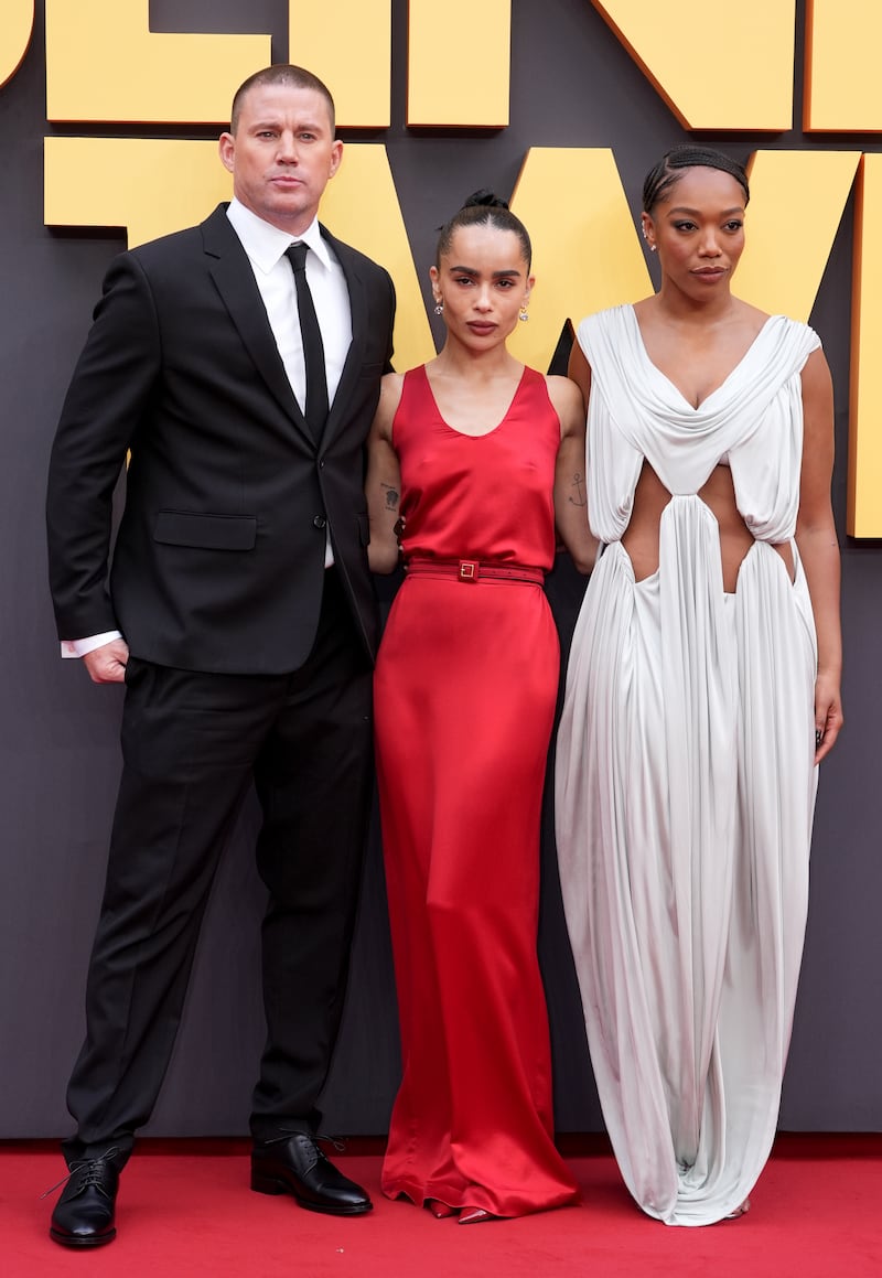 Channing Tatum, Zoe Kravitz and Naomi Ackie attending the European premiere of Blink Twice at the Odeon Luxe in Leicester Square, central London