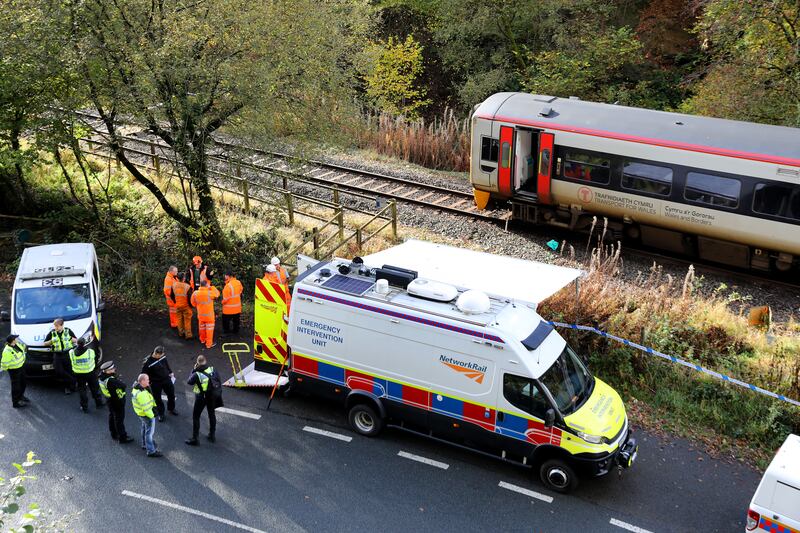 Emergency workers at the scene near Llanbrynmair