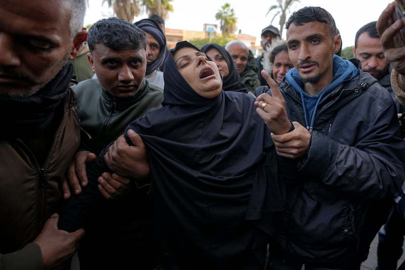 Five Palestinian journalists were killed by an Israeli air strike in Gaza (Abdel Kareem Hana/AP)