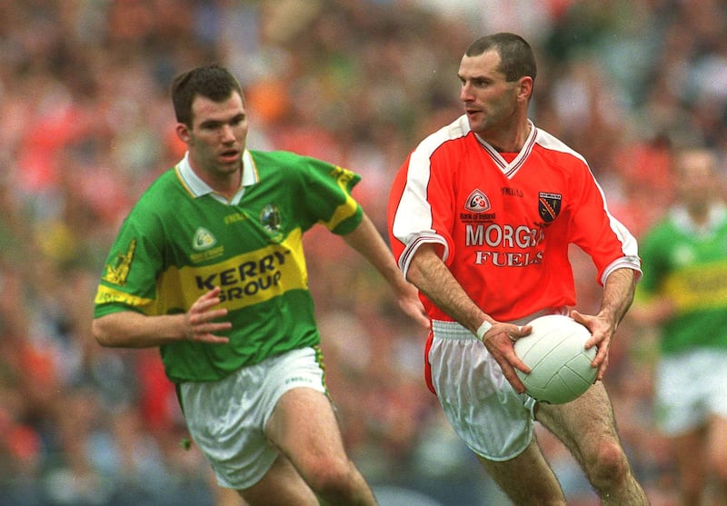 22 September 2002; Steven McDonnell of Armagh in action against Michael McCarthy of Kerry during the GAA Football All-Ireland Senior Championship Final match between Armagh and Kerry at Croke Park in Dublin. Photo by Brian Lawless/Sportsfile