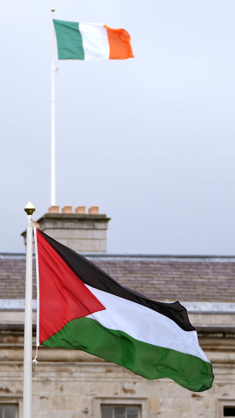 The flag of Palestine flying outside Leinster House on Tuesday