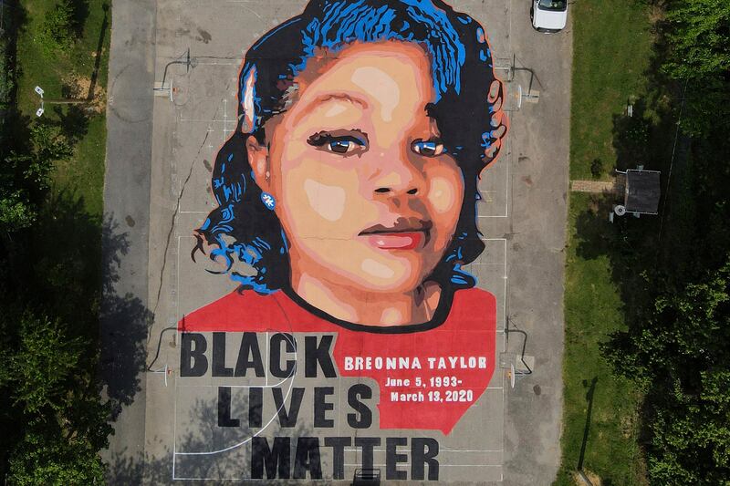 A ground mural depicting a portrait of Breonna Taylor (AP/Julio Cortez)