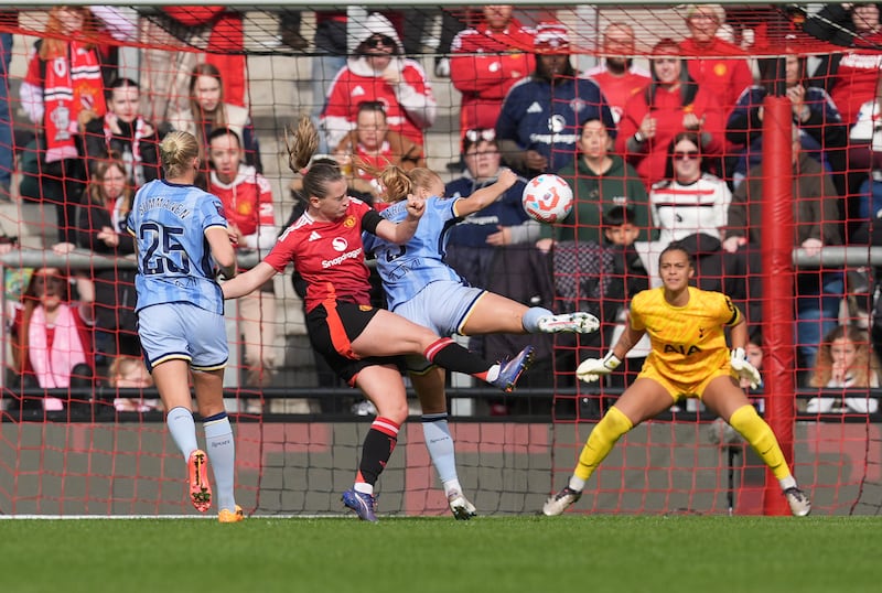 Manchester United’s Elisabeth Terland scores her side’s first goal against Tottenham