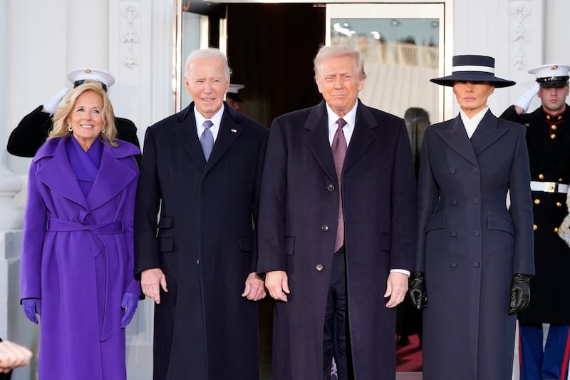 President-elect Donald Trump and Melania Trump are greeted by President Joe Biden and first lady Jill Biden upon their arrival at the White House in Washington (Alex Brandon/AP)