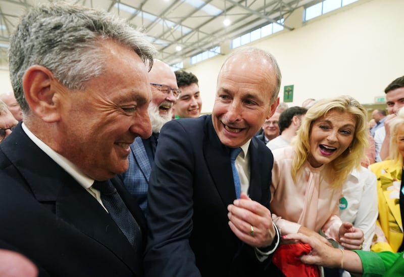 Tanaiste and party leader Micheal Martin (centre) with Fianna Fail’s Billy Kelleher and Cynthia Ni Mhurchu