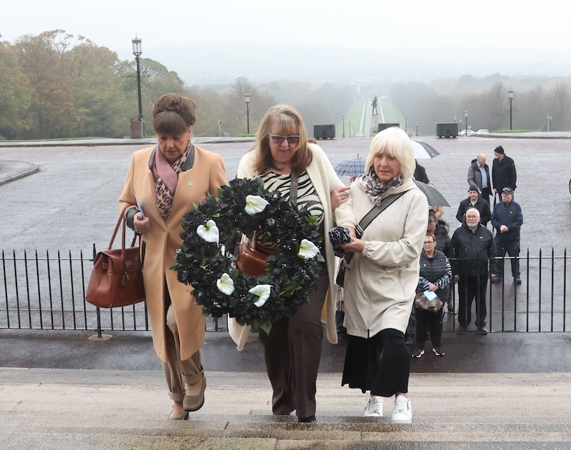 The families of the Disappeared hold a silent walk at Stormont on All Souls Day at Stormont on Saturday.
PICTURE COLM LENAGHAN