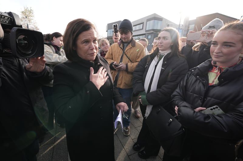 Sinn Fein’s Mary Lou McDonald speaking to students at the launch of the party’s policy document for young people at the DCU, Dublin