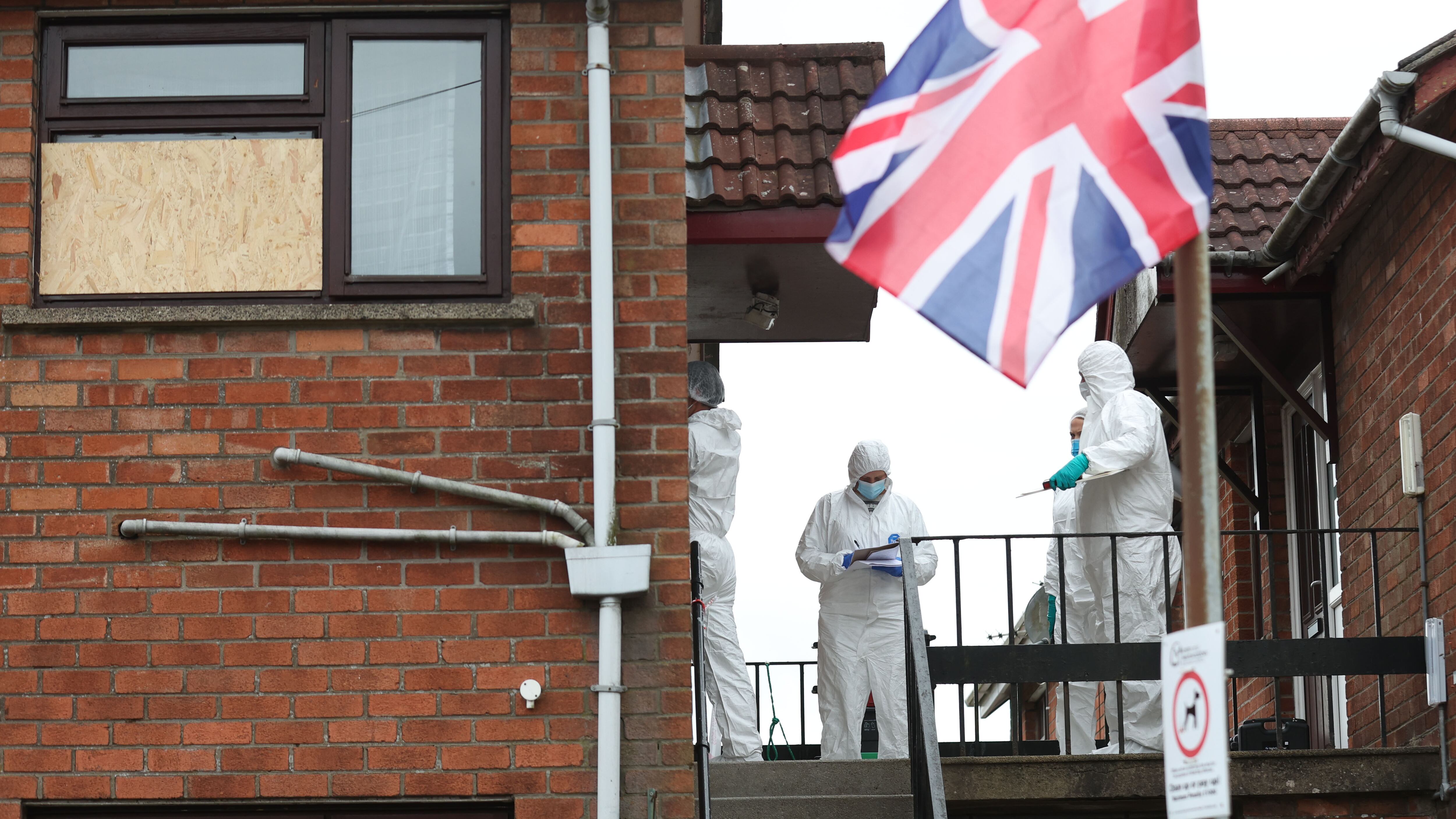 Forensics at the scene as  A man, aged in his 20s, is in a serious condition in hospital after he was found seriously injured in a property in the Queens Avenue area of Newtownabbey on Tuesday evening, 11th June.
PICTURE COLM LENAGHAN