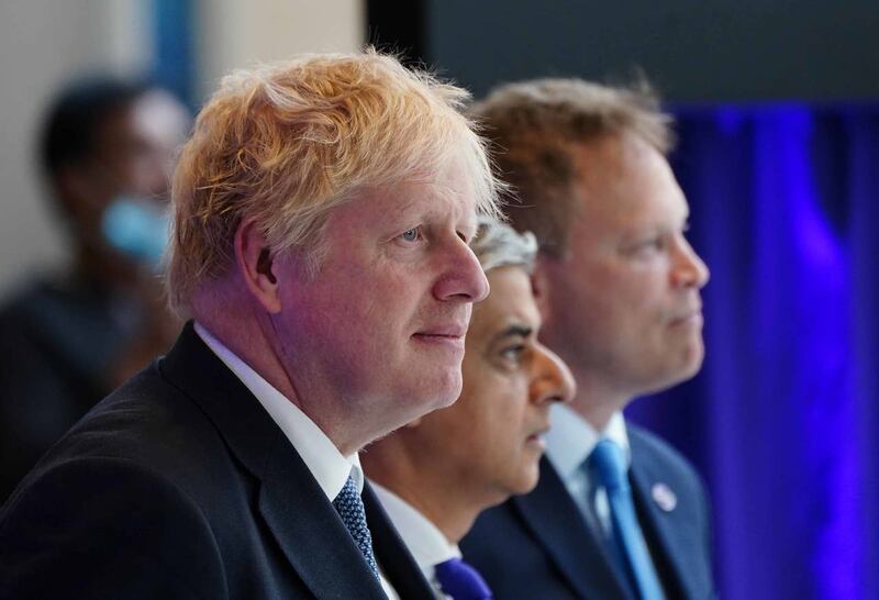 Boris Johnson, Mayor of London Sadiq Khan and then-transport secretary Grant Shapps