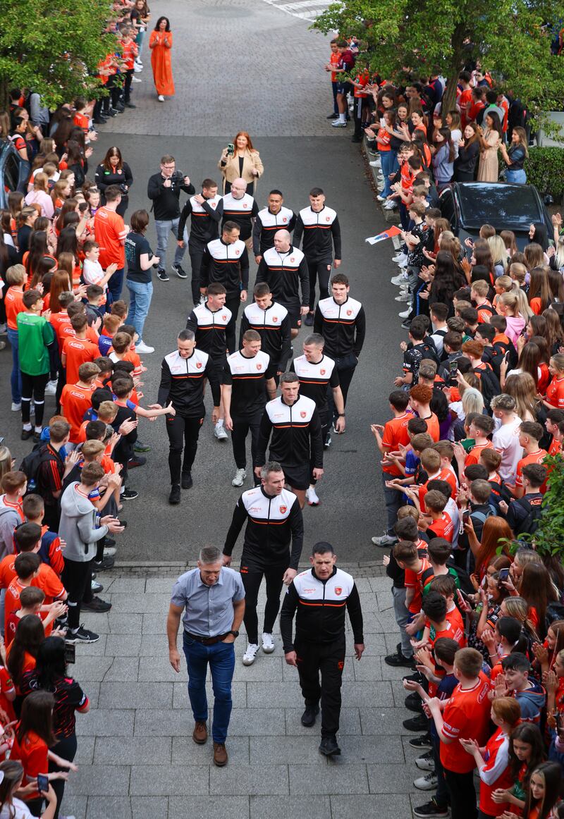 St Paul's High School welcomed back their All-Ireland-winning past pupils and manager Kieran McGeeney. Picture: Noel Moan