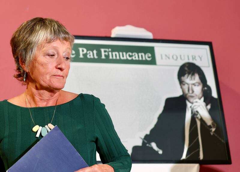 Geraldine Finucane (Widow of Pat Finucane) during a press conference at St Comgall’s in Belfast.
PICTURE COLM LENAGHAN