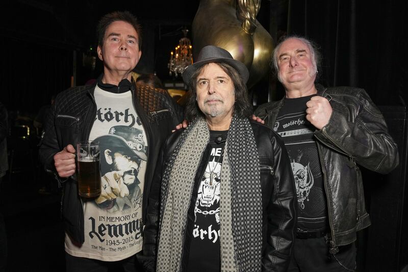 (left to right) Robert Kiewik, Phil Campbell and Mick Stevenson at Stringfellows nightclub