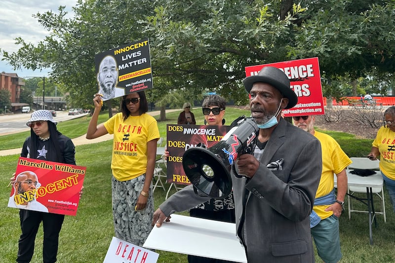 Joseph Amrine, who was exonerated two decades ago after spending years on death row, speaks at a rally to support Missouri death row inmates Marcellus Williams (Jim Salter/AP)