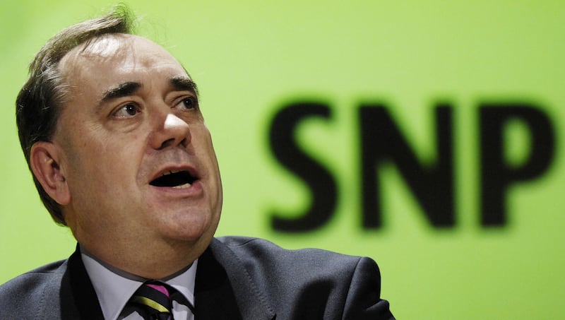 Alex Salmond addressing the Scottish National Party conference at Glasgow Science Centre