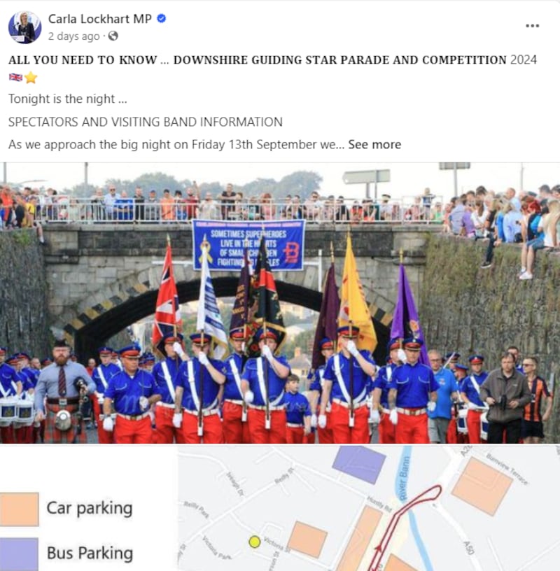 DUP MP Carla Lockhart promoted a loyalist parade in Banbridge last week