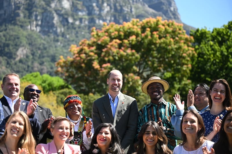 The Prince of Wales poses with the 2024 Earthshot Prize finalists during a visit to the Kirstenbosch National Botanical Garden in Cape Town