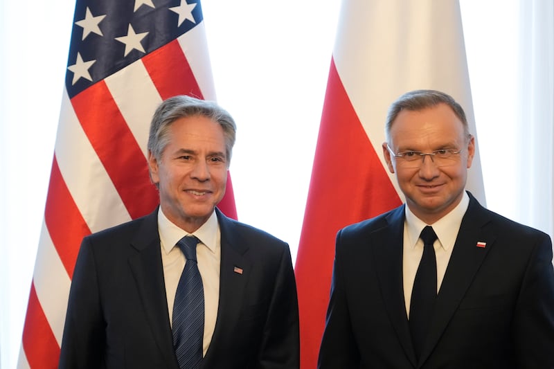 Polish President Andrzej Duda met Antony Blinken in Warsaw (Czarek Sokolowski/AP)