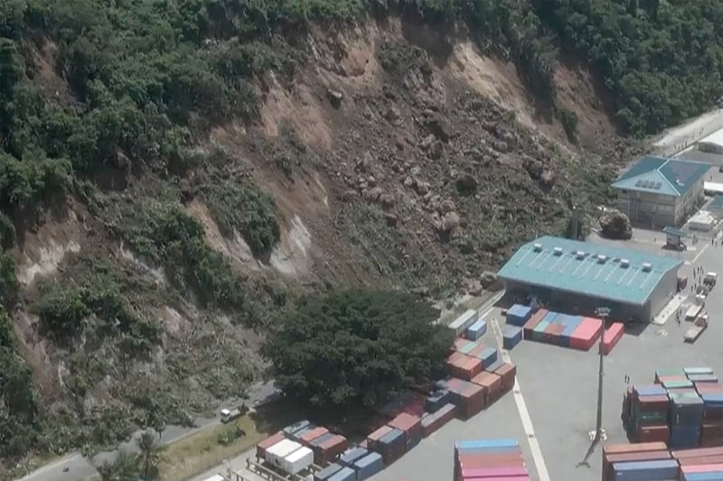 A landslide near an international shipping terminal in Port Vila (Dan McGarry/AP)