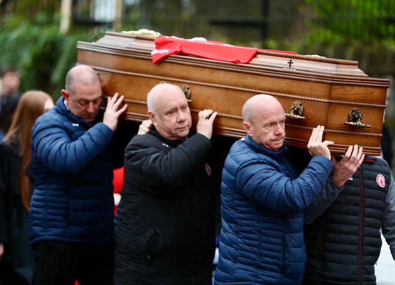 Tyrone county team mate Peter Canavan was among those who carried the coffin of Jody Gormley ahead of requiem mass