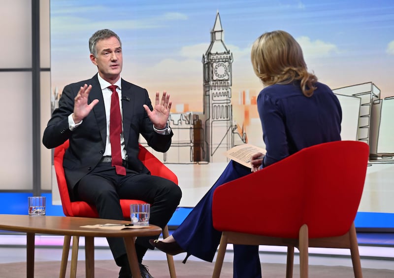 BBC handout photo of Peter Kyle, Secretary of State for Science, Innovation and Technology appearing on the BBC1 current affairs programme, Sunday with Laura Kuenssberg