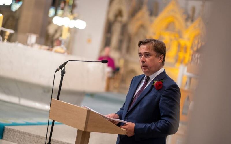 John Hume Junior speaks at the funeral of his father John Hume at St Eugene's Cathedral in Derry. Picture by&nbsp;Stephen Latimer/PA Wire