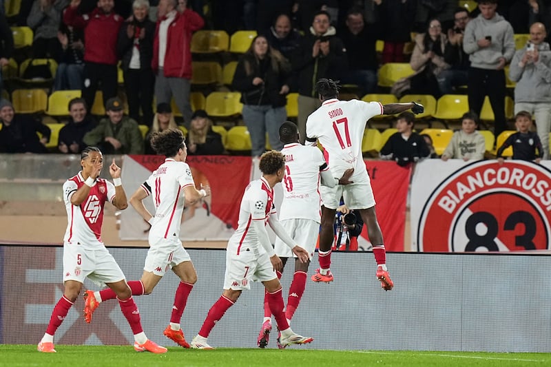 Monaco defender Wilfried Singo, right, scored the only goal (Laurent Cipriani/AP)