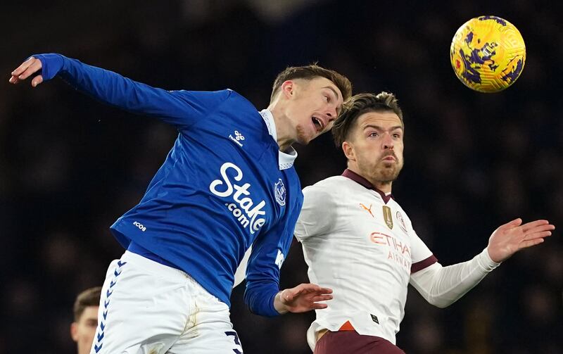 Jack Grealish, right, in action for Manchester City against Everton on Wednesday