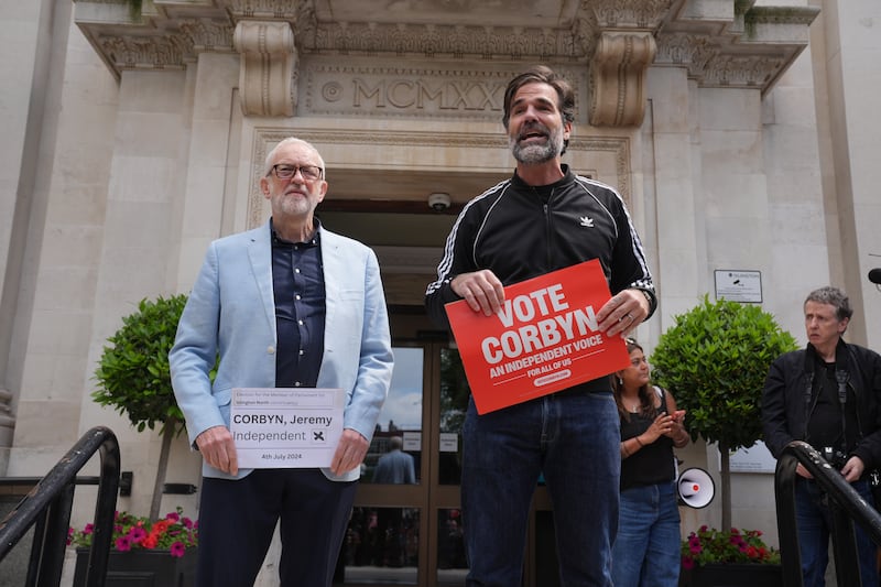 Actor Rob Delaney was among supporters attending Islington Town Hall as Jeremy Corbyn handed in his nomination papers to stand as an Independent