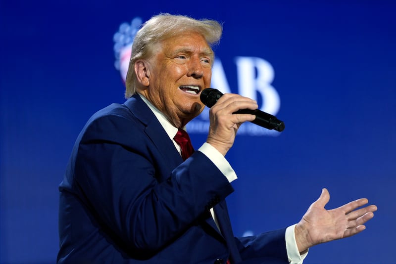 Donald Trump speaks during the National Faith Summit at Worship With Wonders Church in Powder Springs, Georgia (Julia Demaree Nikhinson/AP)