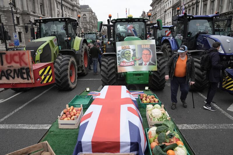 A coffin draped in the Union flag, symbolising the death of British farming, formed part of the protest