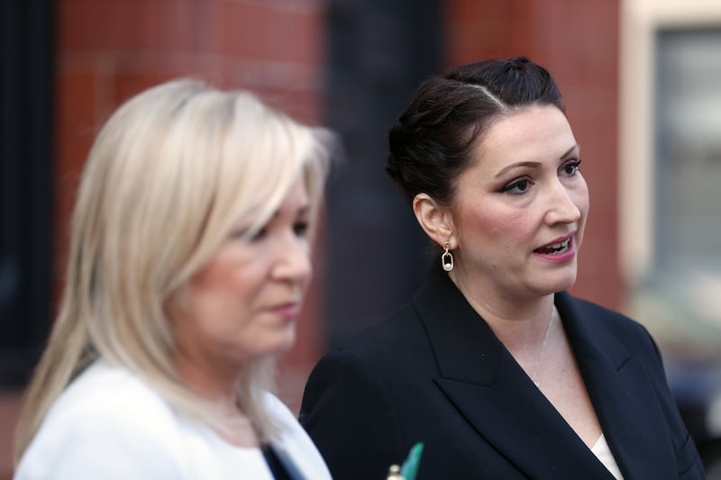 First Minister Michelle O’Neill (left) and deputy First Minister Emma Little-Pengelly did not table the motion, clearing the way for individual MLAs to do so