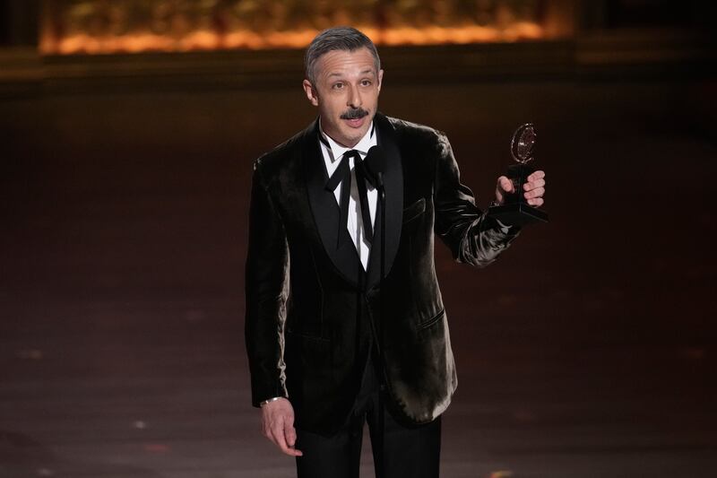 Jeremy Strong accepts the award for best performance by an actor in a leading role in a play for An Enemy Of The People (Charles Sykes/Invision/AP)