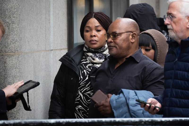 Helen Lumuanganu and Prosper Kaba, the mother and father of Chris Kaba, arriving at the Old Bailey, central London, where they observed Martyn Blake’s trial