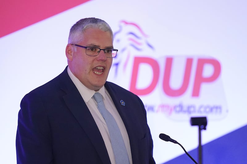 DUP leader Gavin Robinson addressed party members