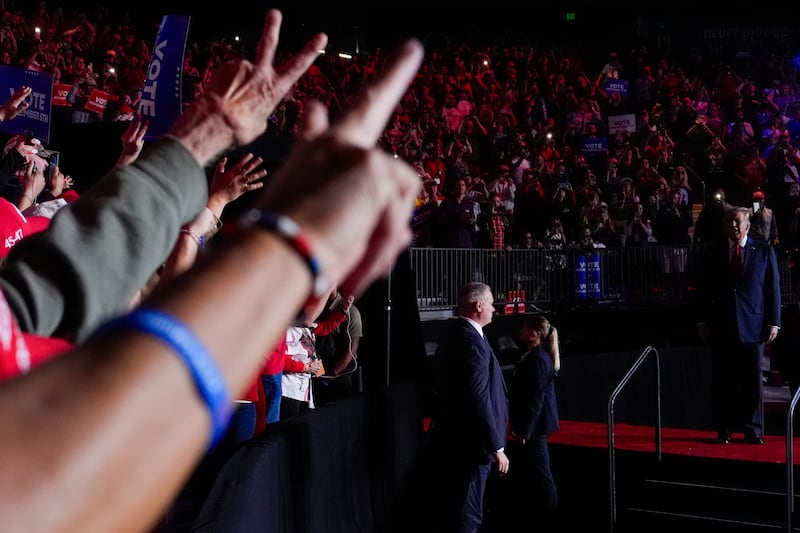 Donald Trump arrives to speak at a campaign rally in Nevada (Julia Demaree Nikhinson/AP)