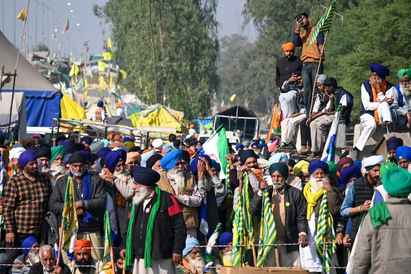 Protesting farmers, who were marching to New Delhi, are stopped by the police near the Punjab-Haryana border at Shambhu, India (Rajesh Sachar/AP)