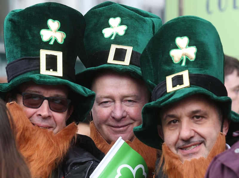 Performers entertain the crowd as  Thousands line the streets for the St Patrick’s day Parade in Belfast on Sunday.
PICTURE COLM LENAGHAN