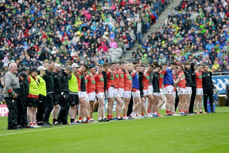 Armagh line out before the penalty shoot out during the GAA All-Ireland Senior Championship Quarter Final between Armagh and Galway on 06-26-2022 at Croke Park Dublin. Pic Philip Walsh. 